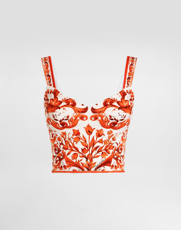 Dolce & Gabbana Majolica-print charmeuse bustier top Dolce & Gabbana Majolica-print charmeuse bustier top Multicolor F7BB1TGDDRJ