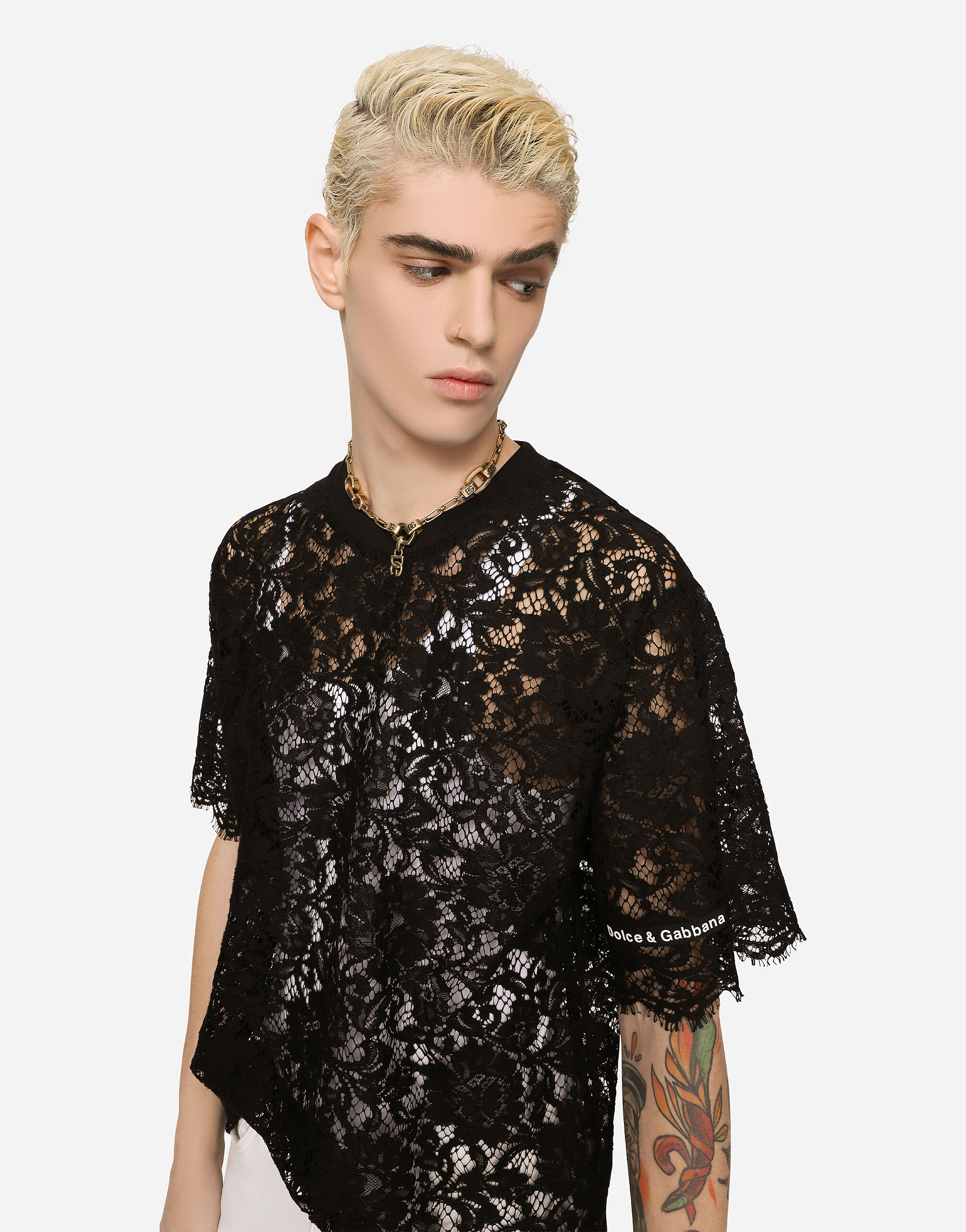 Lace T shirt with Dolce Gabbana logo in Black for Men Dolce Gabbana US