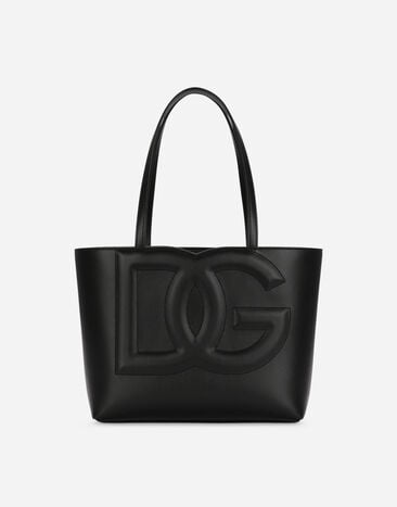 Dolce & Gabbana حقيبة تسوق صغيرة DG Logo Bag من جلد عجل أسود BB7337AW576