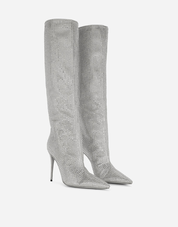 Dolce & Gabbana KIM DOLCE&GABBANA Satin boots with fusible rhinestones Grey CU1011AM778