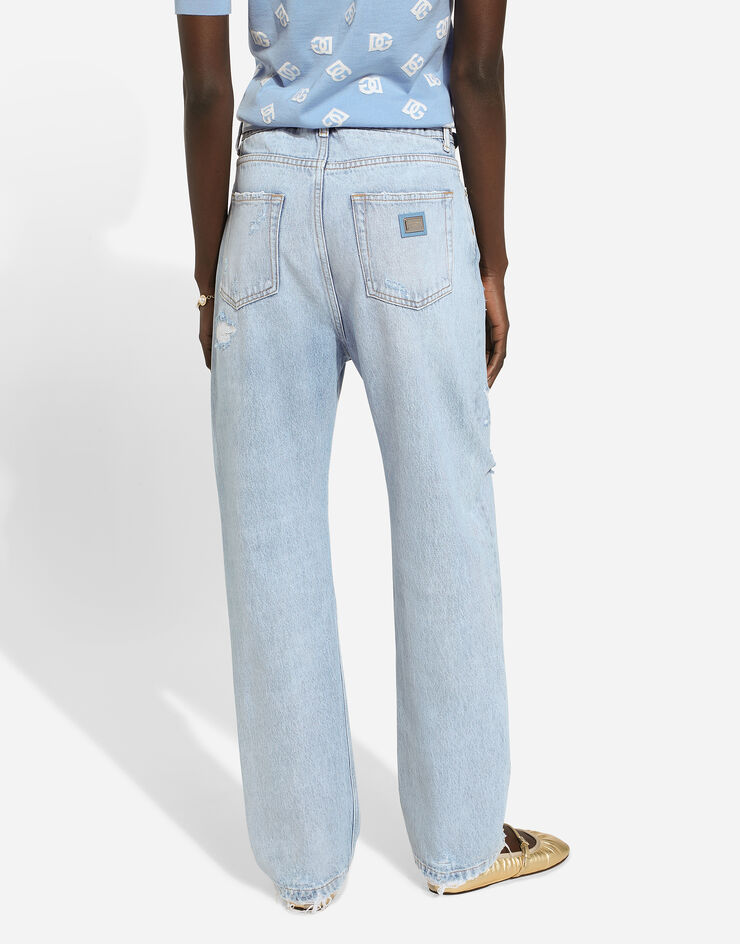 Dolce & Gabbana Cotton denim boyfriend jeans with rips Multicolor FTC7CDG8LV9