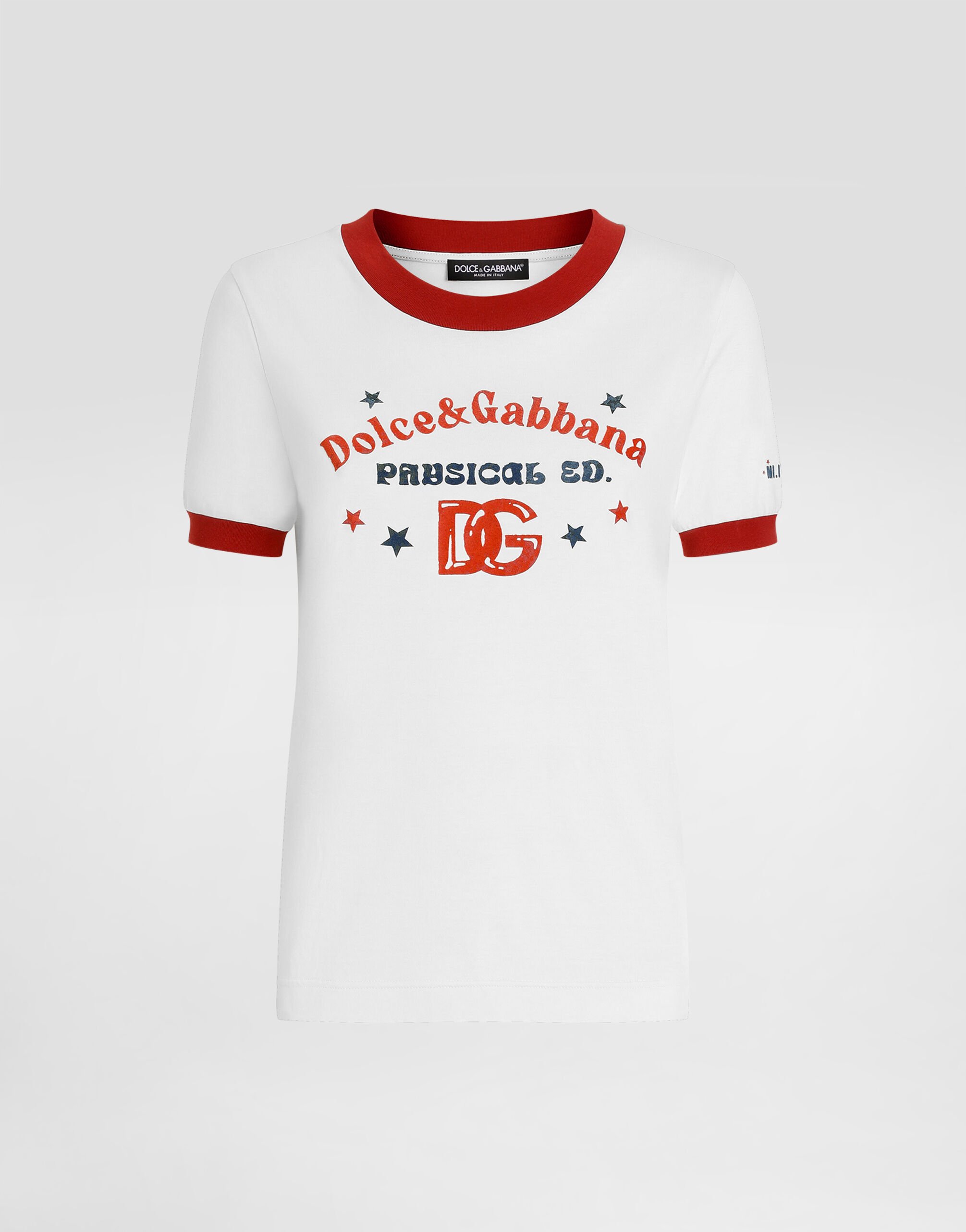 DOLCE&GABBANA レディース Tシャツ Jersey T-shirt with Dolce&Gabbana logo lettering in White for
