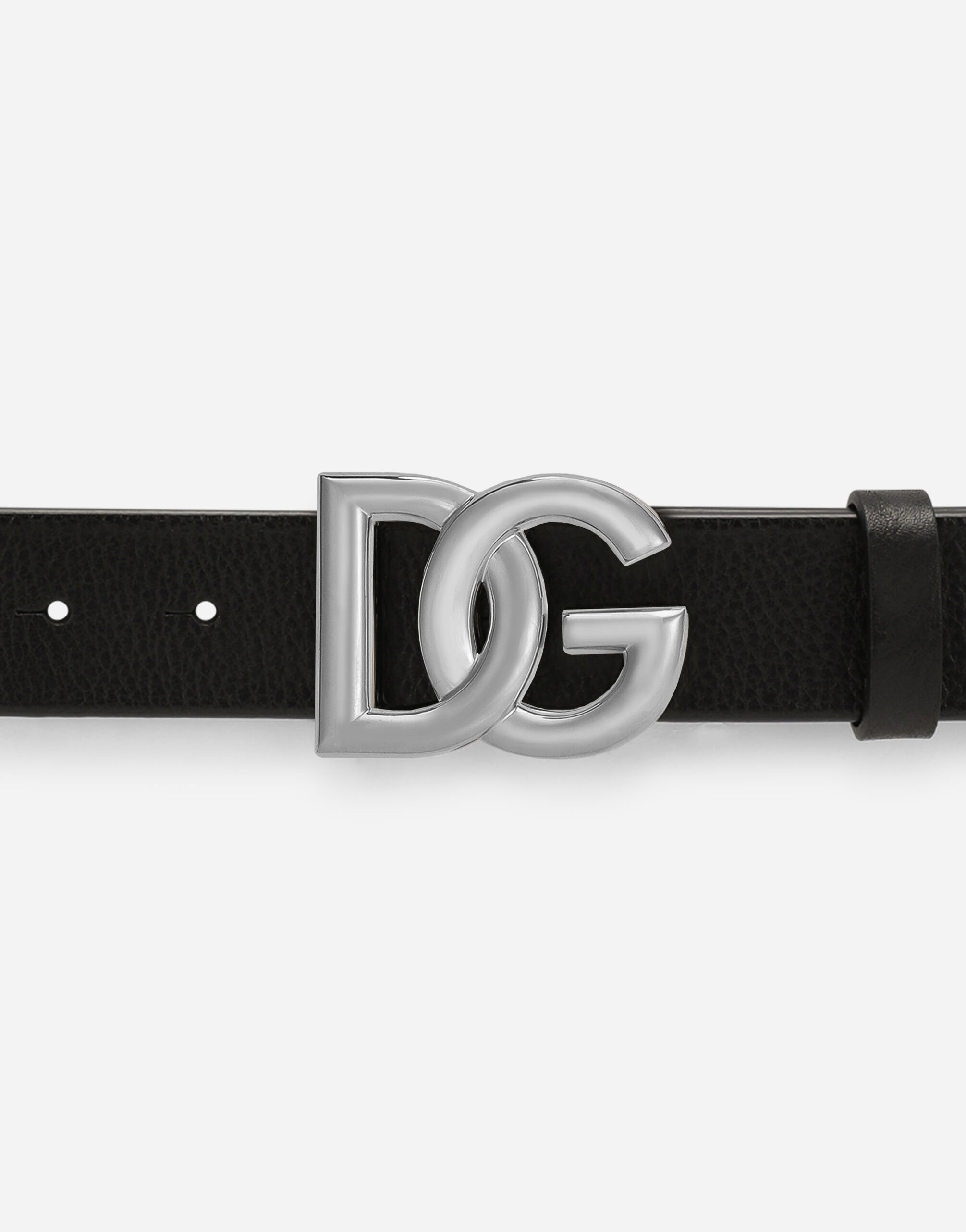 ブラックのメンズ Tumbled leather belt with crossover DG logo