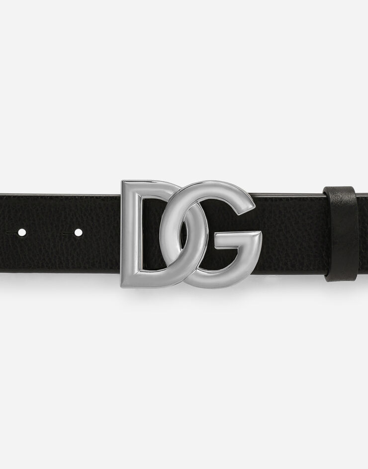 Dolce & Gabbana Cinturón de cuero martillado con hebilla con logotipo dg cruzado Negro BC4628AV480