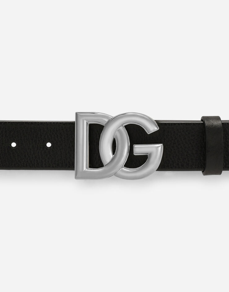 Dolce & Gabbana Tumbled leather belt with crossover DG logo buckle Black BC4628AV480