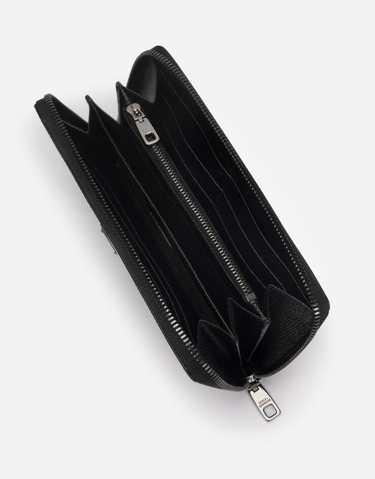 Dolce & Gabbana Portefeuille à contour zippé en cuir de veau avec plaquette à logo Noir BP1672AG219