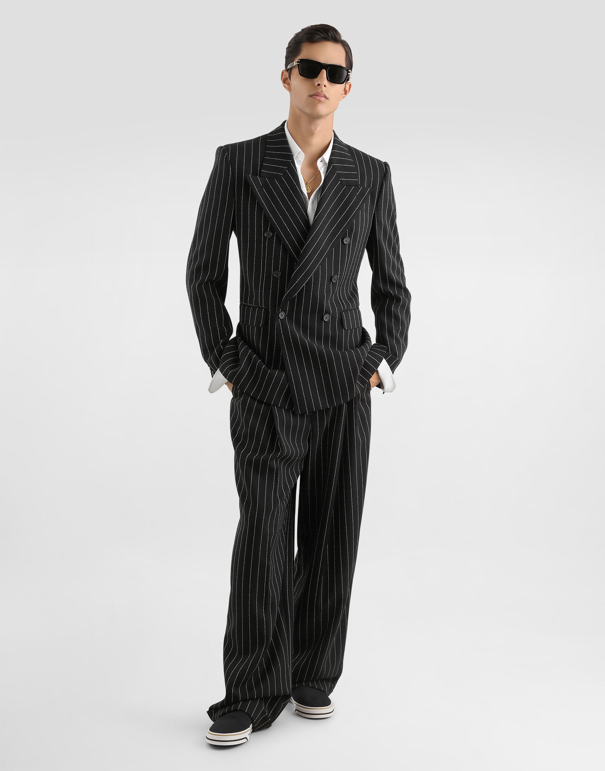 Chalk-stripe wool trousers in Multicolor for Men | Dolce&Gabbana®