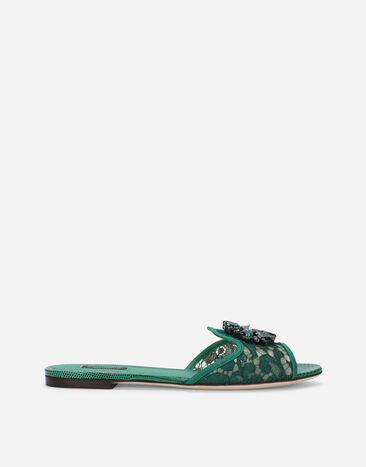 Dolce & Gabbana Slippers in lace with crystals Green CQ0436AS204