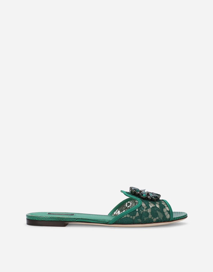 Dolce & Gabbana Sandalias de pala de encaje con cristales Verde CQ0023AG667