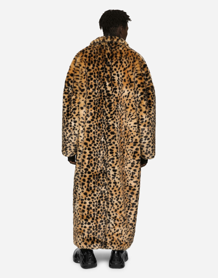 Dolce & Gabbana Single-breasted faux fur coat with leopard design Multicolor G034MTFUSUJ