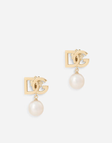 Dolce & Gabbana Pendientes Logo de oro amarillo 18 kt con perlas Blanco WEQA1GWSPBL