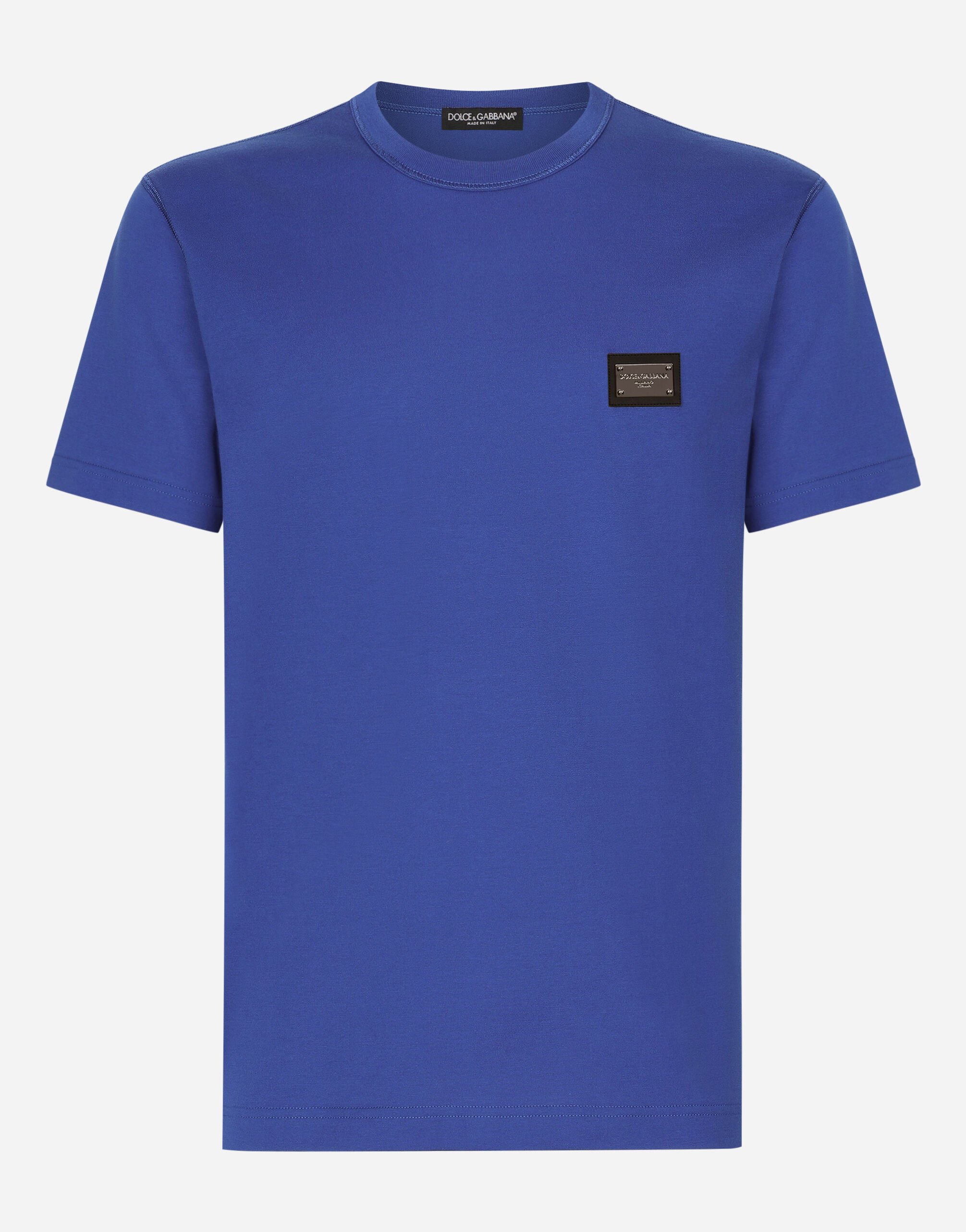 Dolce&Gabbana T-shirt en coton avec plaquette à logo Bleu G9ZY5LHULR0