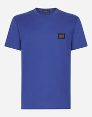 Dolce & Gabbana Cotton T-shirt with branded tag Blue G8RG4TG7K1X