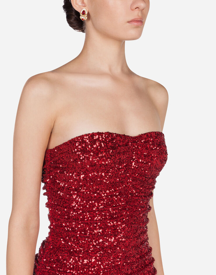 Dolce & Gabbana Long dress draped in sequins Red F6G5UTFLM7Q