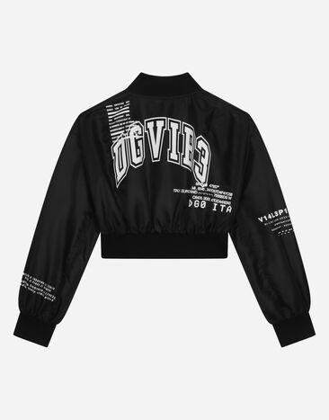 Dolce & Gabbana Short satin bomber jacket with DGVIB3 print Black L8JBQ0G7M6S