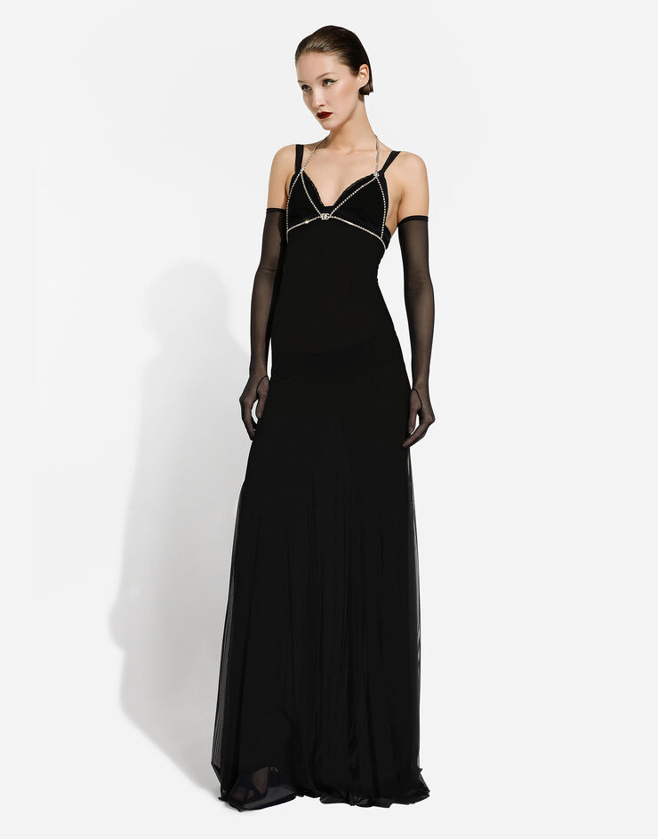 Dolce&Gabbana فستان تول طويل أسود F6DCMTFLREY