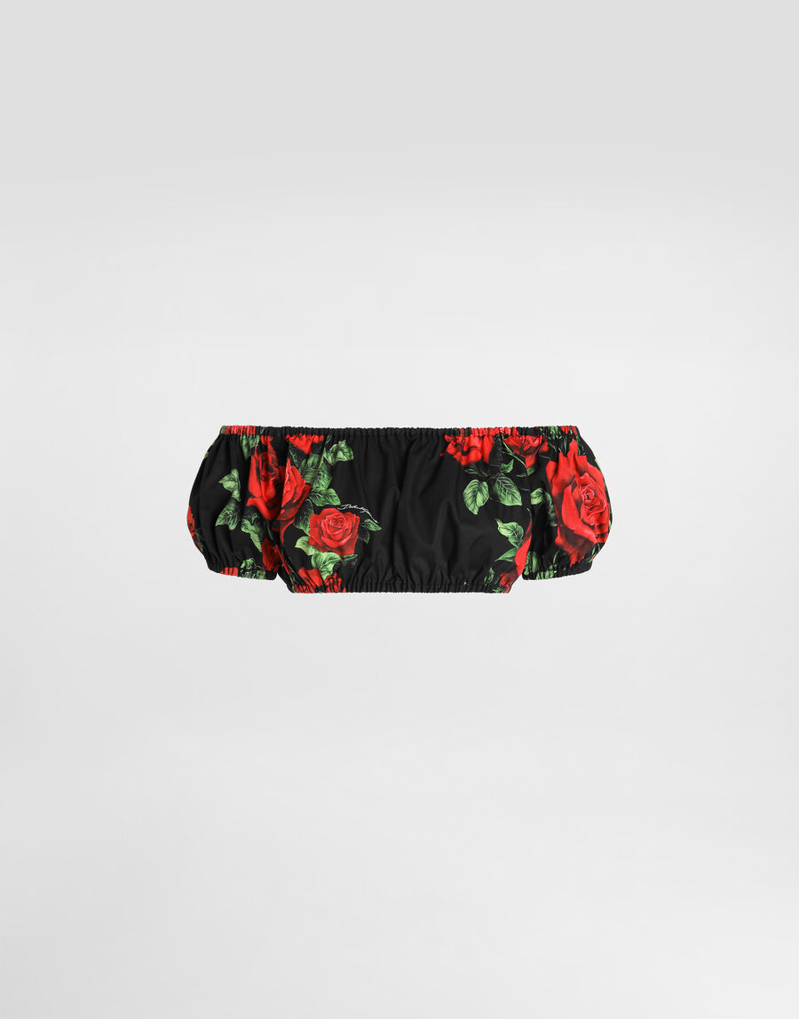 Rose-print poplin top