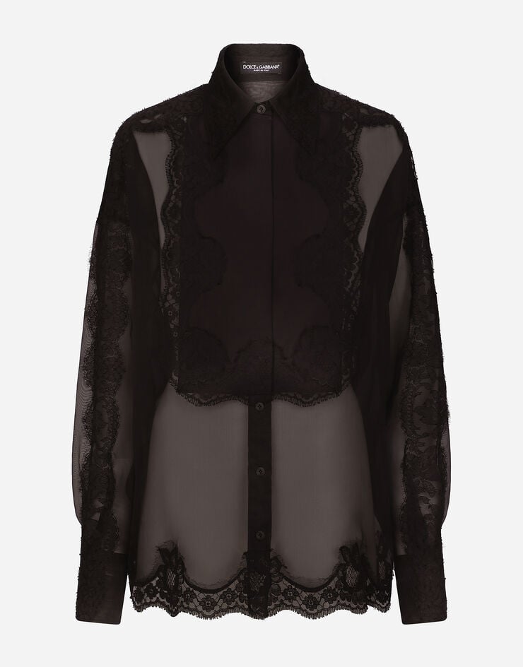 Dolce & Gabbana 레이스 인서트 오간자 턱시도 셔츠 블랙 F5Q31TFU1BU