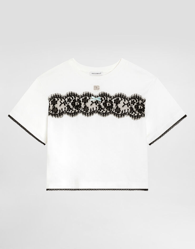 Dolce & Gabbana Jersey t-shirt with metallic DG logo with rhinestones White L5JTQTG7PTX