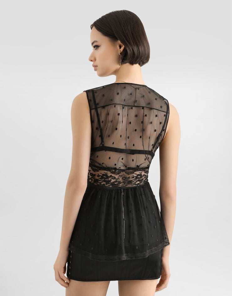 Dolce & Gabbana Polka dots mesh top Black F7BQ4TILMB3