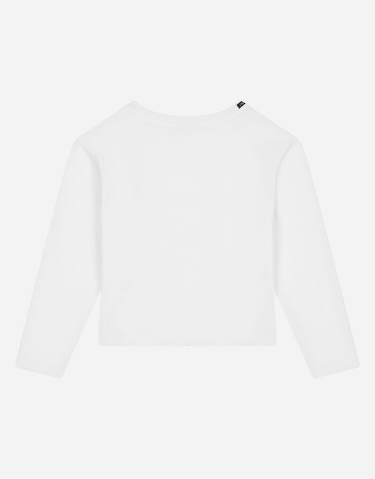 Dolce&Gabbana T-shirt manica lunga in jersey con ricamo floreale White L5JTJLG7KC7