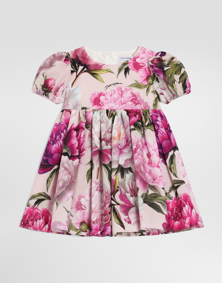 Dolce & Gabbana Платье из поплина в принте с пионами Multicolor L23DP2G7QZX