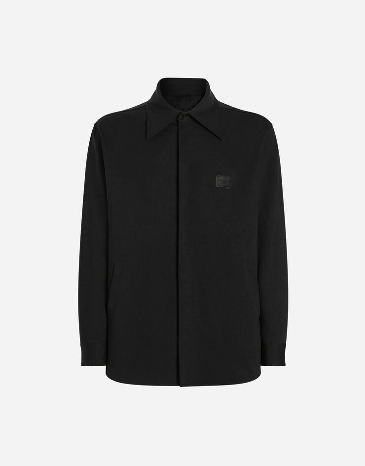 Dolce & Gabbana Hemd aus technischem Gewebe mit Plakette Schwarz G5LQ3TFUGS1