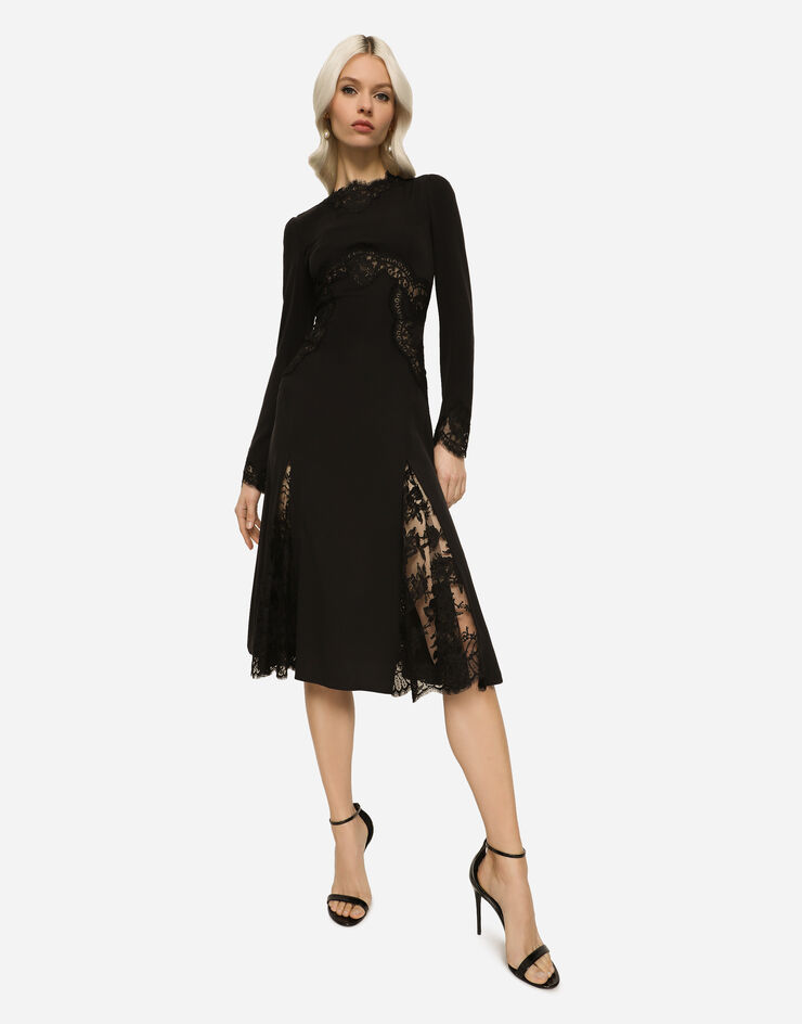 Dolce & Gabbana Charmeuse midi skirt with Chantilly lace inserts Black F6R2GTFUADB