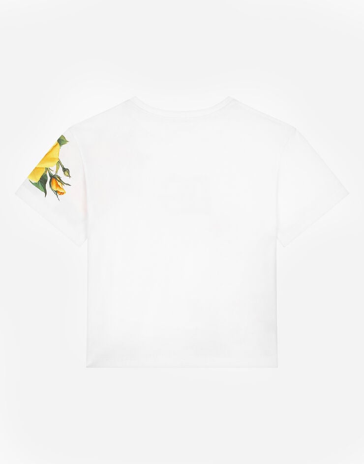 Dolce & Gabbana T-shirt in jersey con stampa rose gialle e logo DG Stampa L5JTMEG7K4F