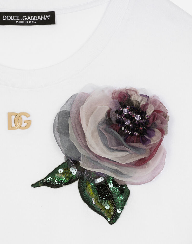Dolce & Gabbana 花卉装饰平纹针织短款 T 恤 白 F8U99ZGDCB1