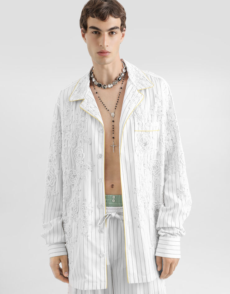 Dolce & Gabbana Cotton and silk vanity shirt with embroidery Multicolor G5OL9ZGK188