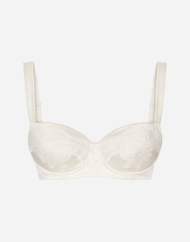 Padded balcony bra in satin with race in WHITE for Women