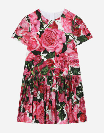 Dolce & Gabbana Abito in popeline con stampa rose su base bianca Stampa L53DX6HS5SC