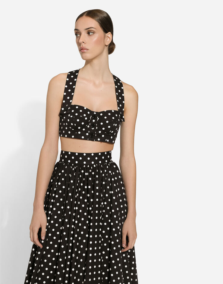 Dolce & Gabbana Cotton calf-length circle skirt with polka-dot print Print F4CWBTHS5R7