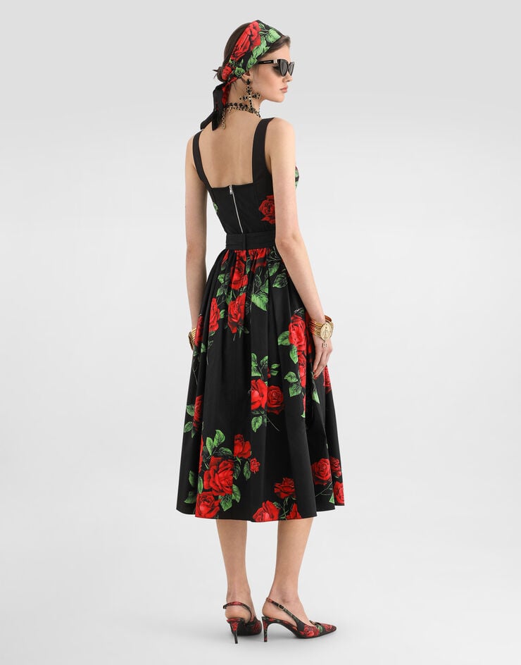 Dolce & Gabbana Rose-print poplin pleated skirt Multicolor F4CULTHS5VL