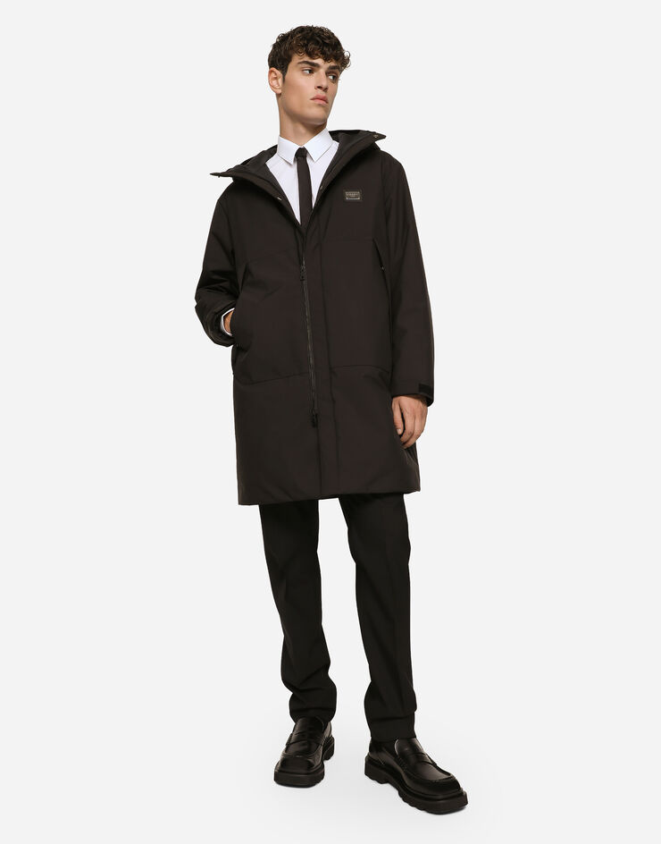Dolce & Gabbana Nylon parka with hood and branded tag Black G9YF7TGG722