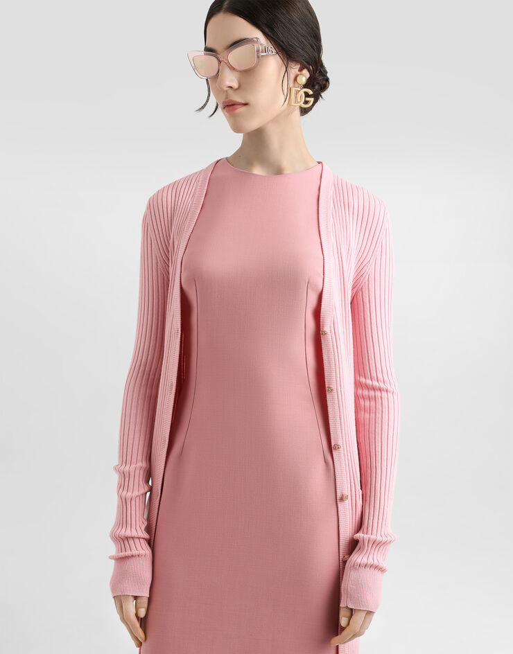 Dolce & Gabbana Long ribbed wool cardigan Pink FXV37TJCVXG