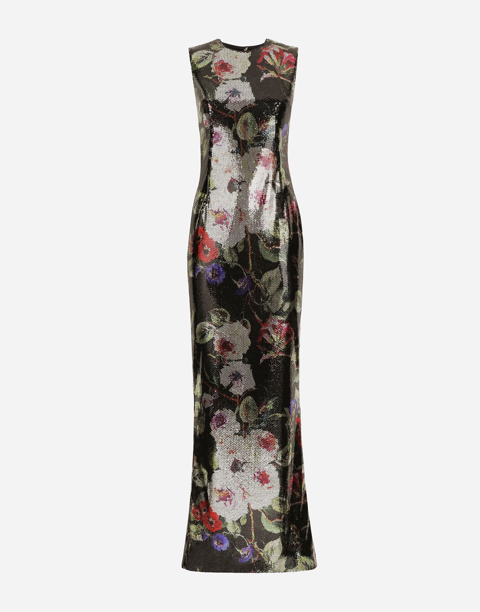 Dolce & Gabbana Vestido largo de lentejuelas con estampado de rosaleda Cristal WEQ2D6W1111
