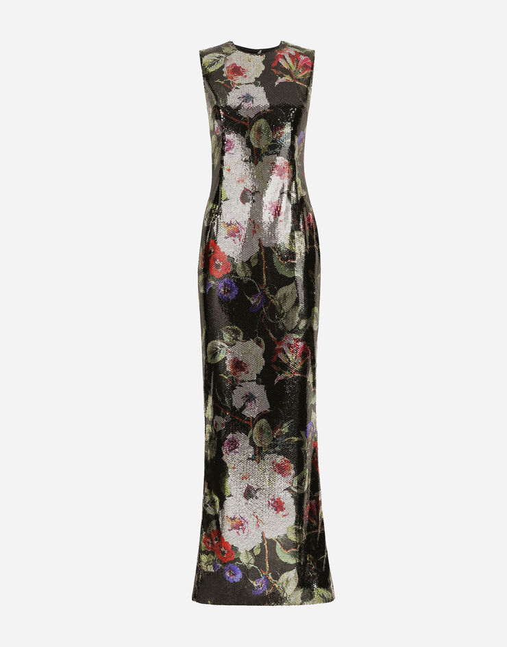 Dolce & Gabbana Robe longue à paillettes et imprimé roseraie Imprimé F6HAHTFSSKK