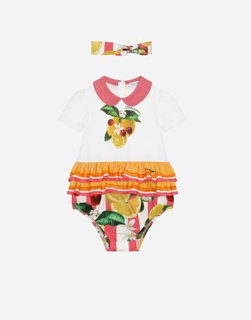 Dolce & Gabbana 2-piece jersey and poplin gift set with lemon and cherry print Print L23DI5FI5JW