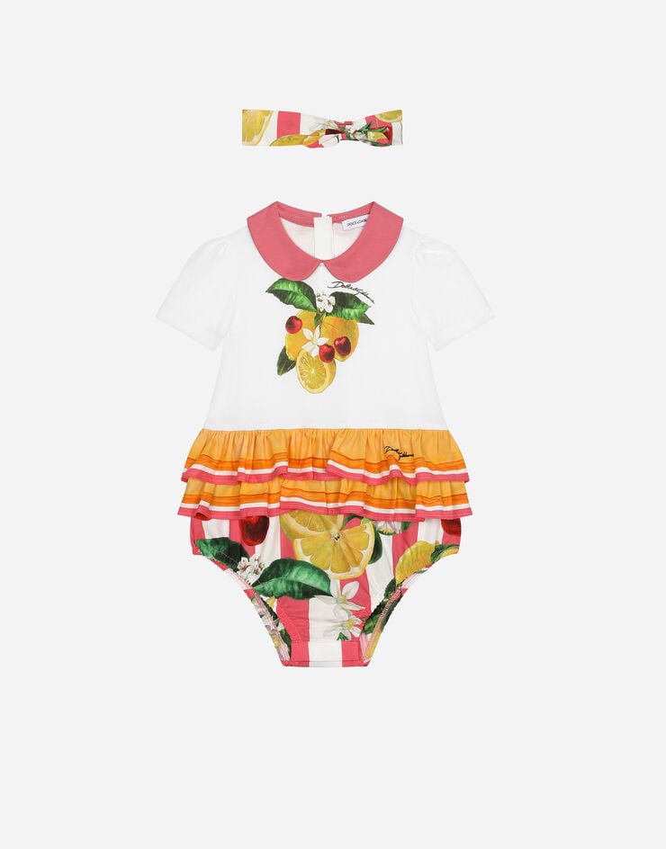 Dolce & Gabbana 2-piece jersey and poplin gift set with lemon and cherry print Print L21O94G7L9G