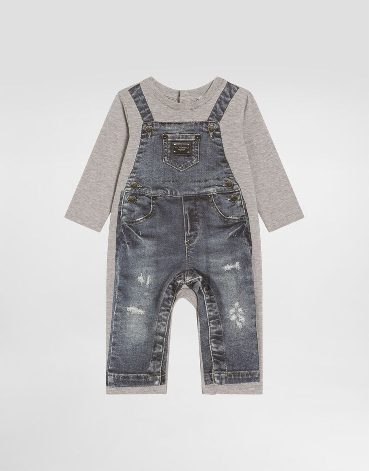 Dolce & Gabbana Jersey romper with denim-effect print Multicolor L1JOCIG7PVE