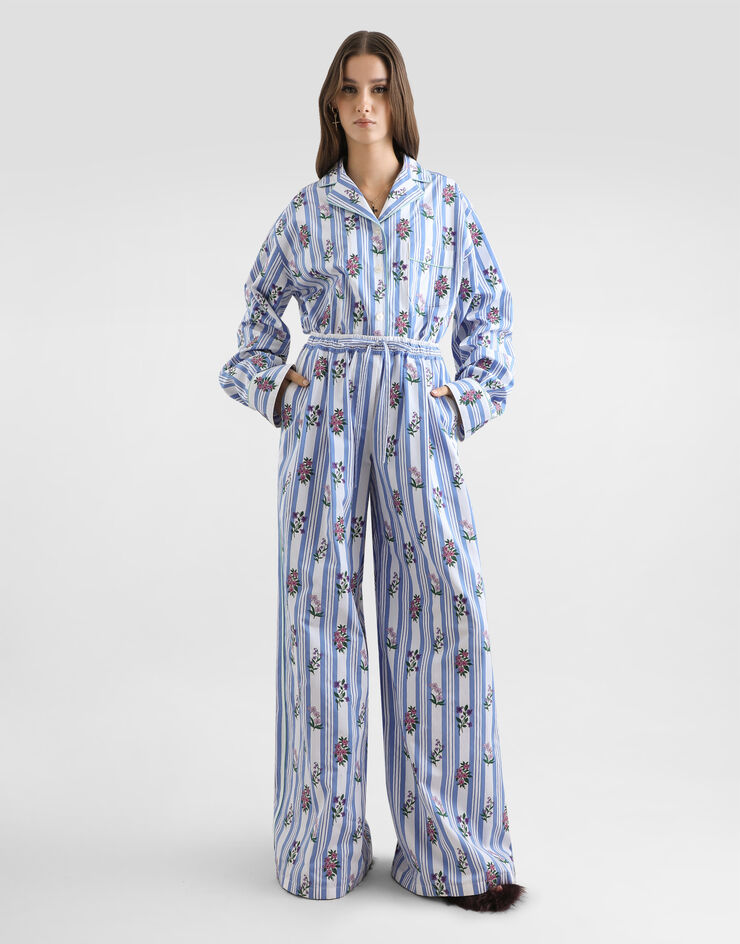 Dolce & Gabbana Poplin shirt with flower embroidery Multicolor F5U37ZGDDSP