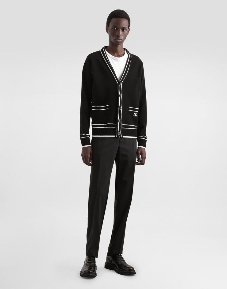 Dolce & Gabbana Cardigan over in cotone piquet con bottoni Nero GXV13ZJBCGY