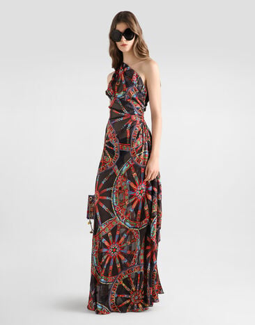 Dolce & Gabbana Kleid aus twill mit One-Shoulder-Schnitt und Carretto-Print Dolce & Gabbana Kleid aus twill mit One-Shoulder-Schnitt und Carretto-Print Multicolor F621NTFSTB5