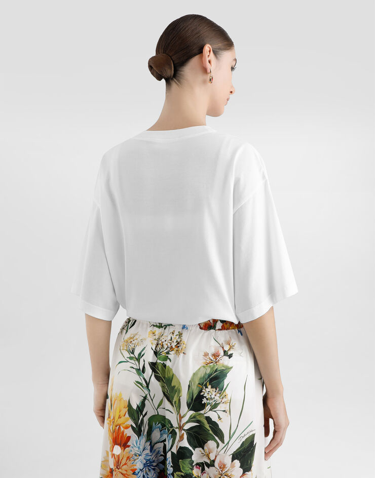 Dolce & Gabbana Flower-print short-sleeved cotton t-shirt White F8U10ZGDC7R