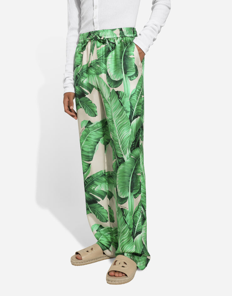 Dolce & Gabbana Pantalón estilo pijama de seda con estampado Banano Estampado GVYGATIS1SF