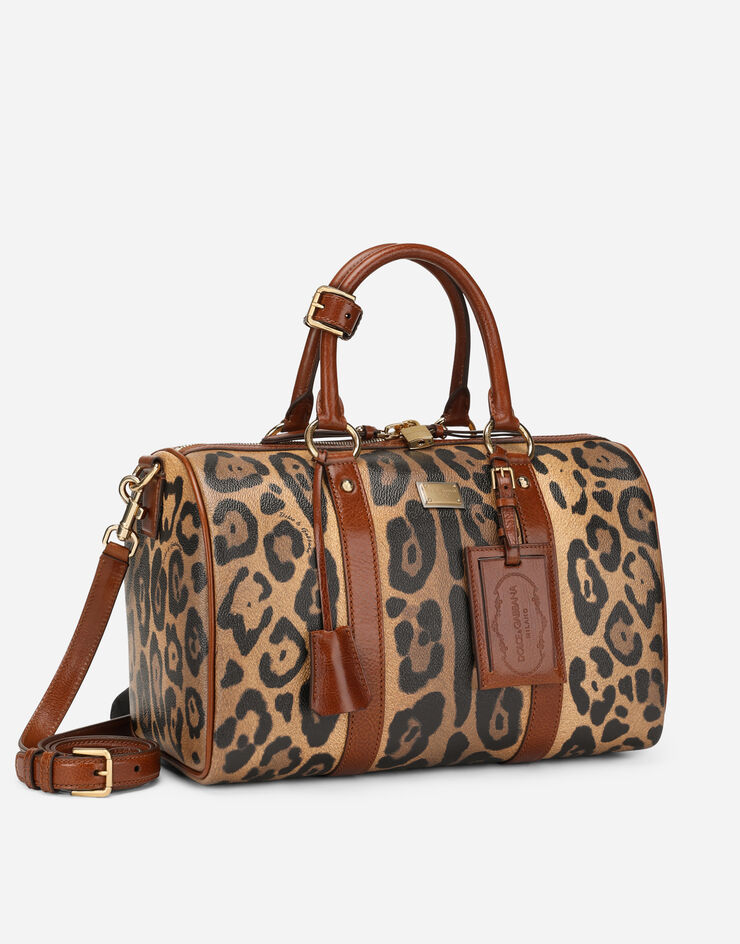 Dolce & Gabbana Bolso de mano en crespo estampado leopardo con placa con logotipo Multicolor BB2208AW384