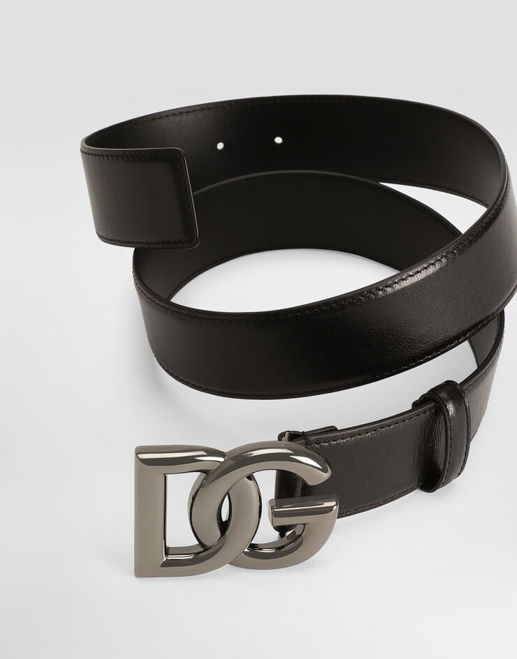 Dolce & Gabbana Ceinture en cuir de veau avec boucle logo DG croisé Noir BC4630AO776