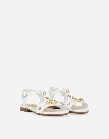 Dolce & Gabbana Patent leather sandals with yellow majolica print and Swarovski crystals Yellow D11197AN196